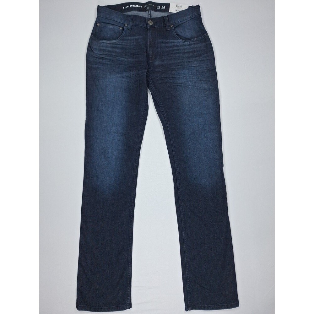 INC Men's 32x34 Slim Straight Dark Blue Denim Jeans Comfort Stretch